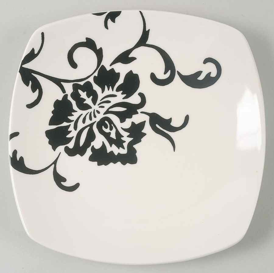 Floral Scroll Black and White Salad Plate by 222 Fifth (PTS)-1