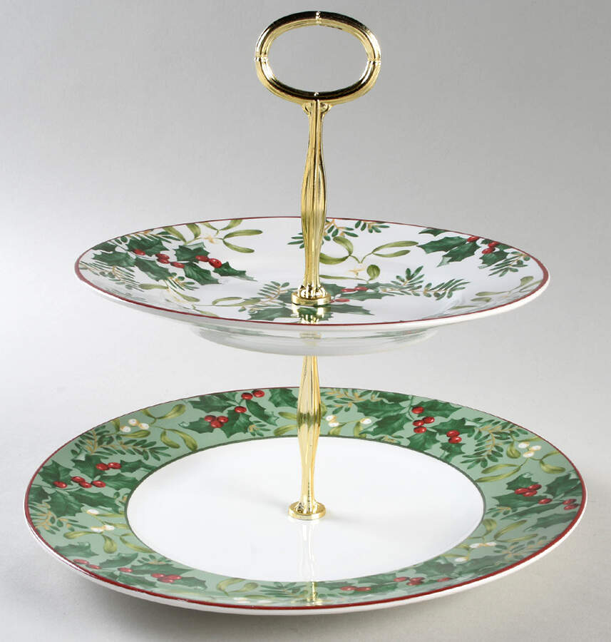 Christmas Foliage 6 5/8"-10"  2 Tiered Serving Tray (Dp, Sp) HC by 222 Fifth (PTS)-1