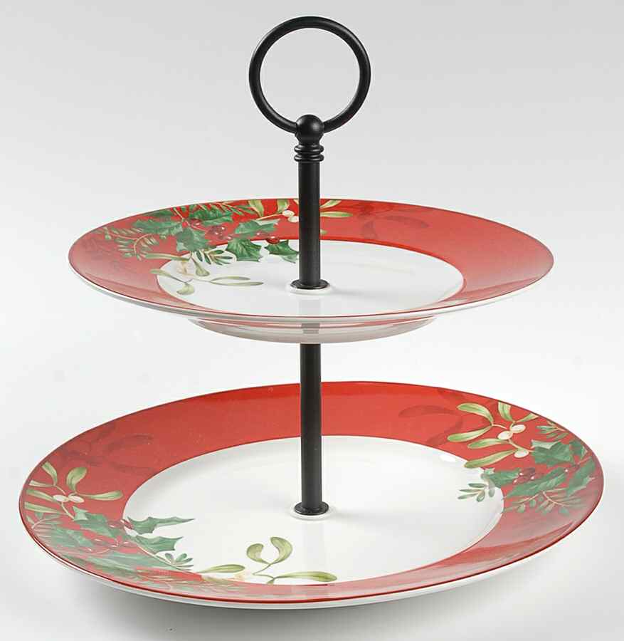 Christmas Foliage 2 Tiered Serving Tray (Dinner & Salad Plate) by 222 Fifth (PTS)-1