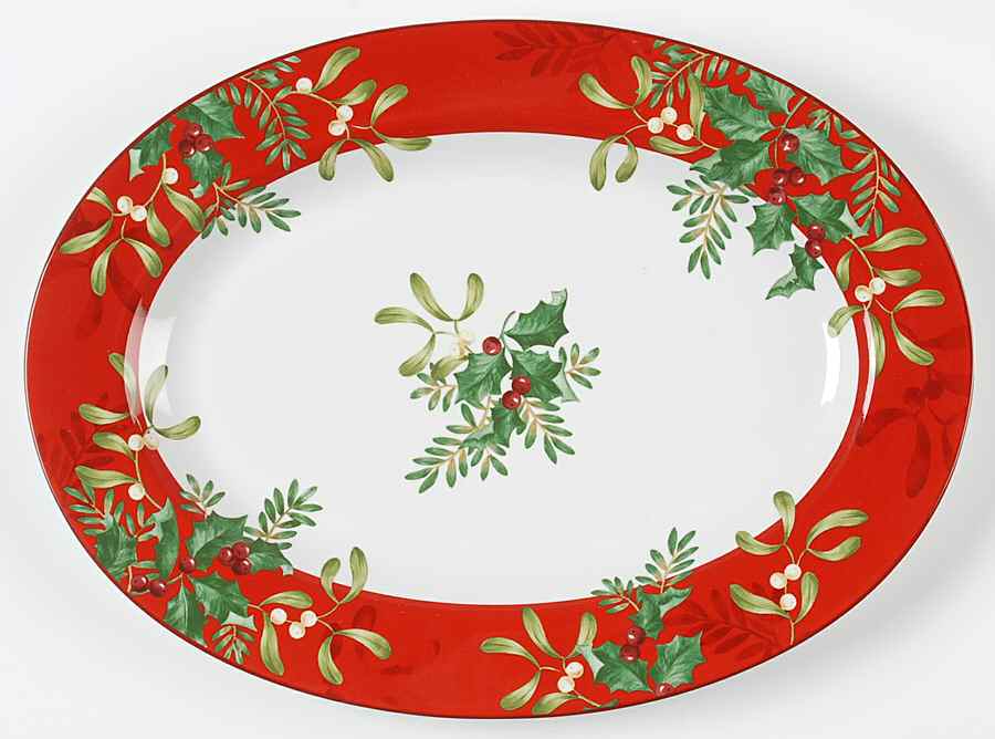 Christmas Foliage 14" Oval Serving Platter by 222 Fifth (PTS)-1
