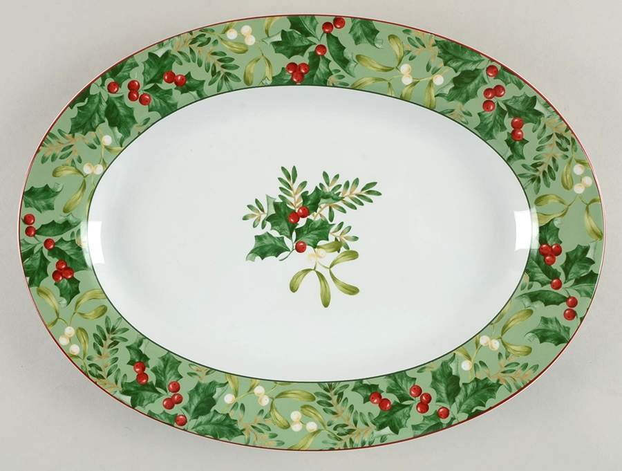 Christmas Foliage 14" Oval Serving Platter by 222 Fifth (PTS)-1