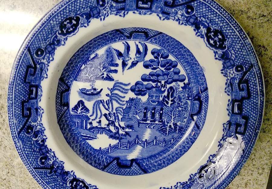 Willow Blue (Smooth, Gold Trim) Rim Soup Bowl by Adams China-1
