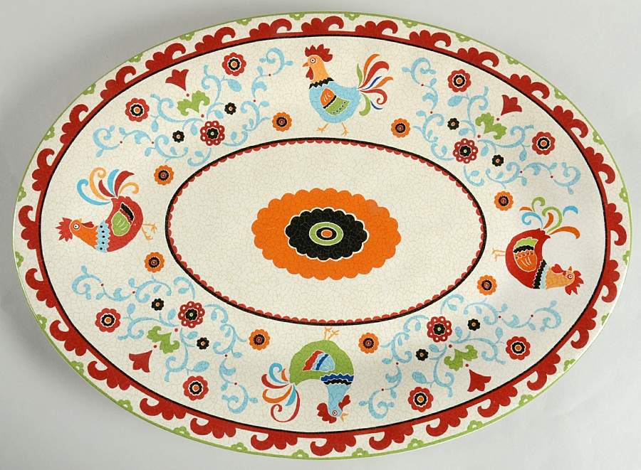 Suzani Rooster 17" Oval Serving Platter by 222 Fifth (PTS)-1