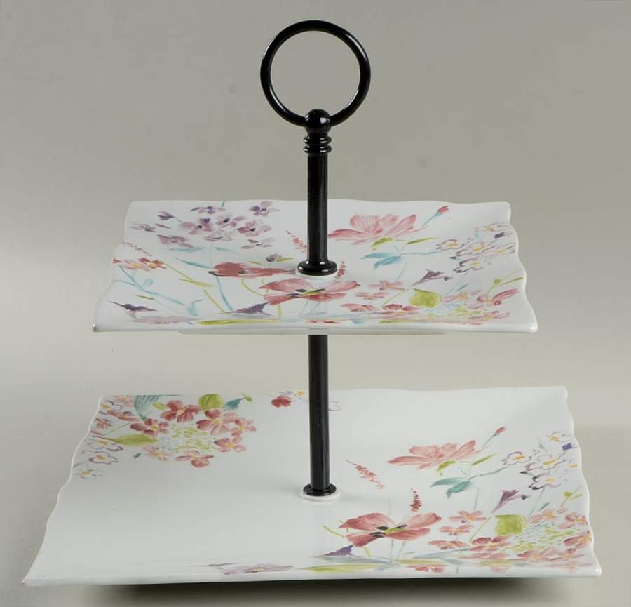 Garden Beauty 2 Tiered Serving Tray (Square Dinner&Salad Plate) by 222 Fifth (PTS)-1