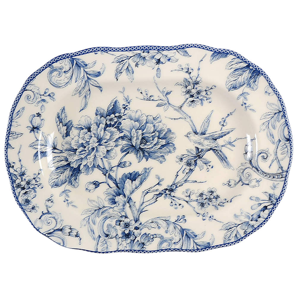Adelaide Blue and White 14" Oval Serving Platter by 222 Fifth (PTS)-1
