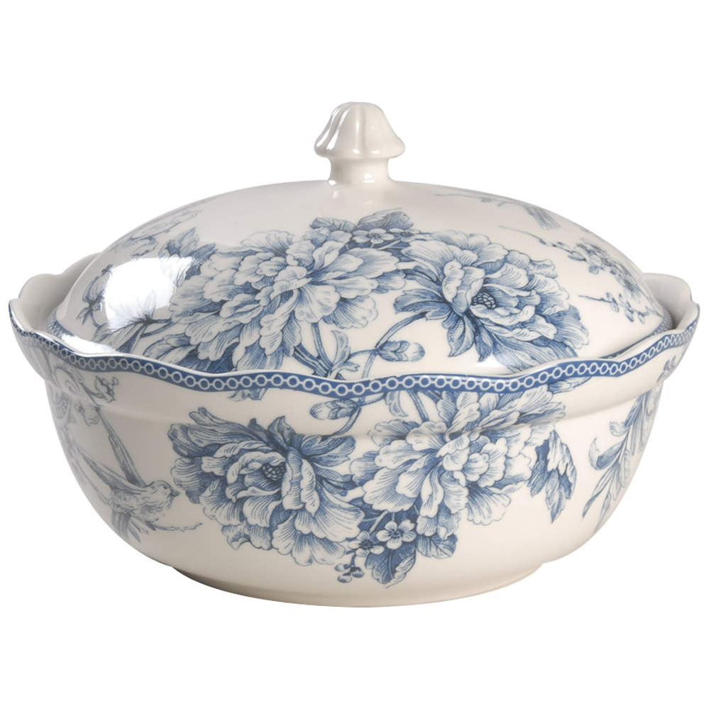 Adelaide Blue and White Round Covered Vegetable by 222 Fifth (PTS)-1