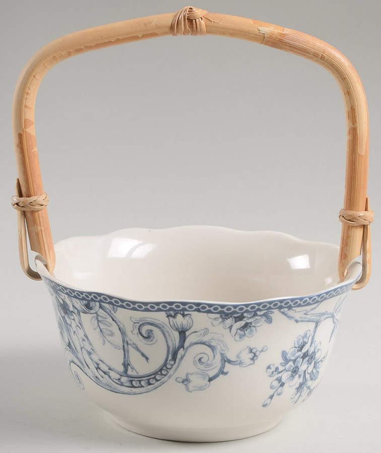 Adelaide Blue and White 7''-7 1/4'' Basket W/Bamboo Handle HC by 222 Fifth (PTS)-1