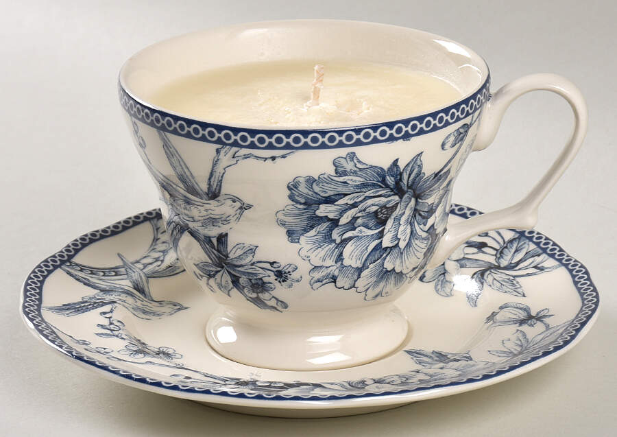 Adelaide Blue and White Scented Cup & Saucer Candle-Vanilla  HC by 222 Fifth (PTS)-1