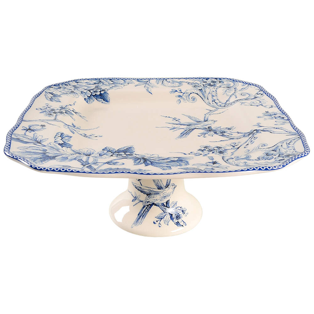 Adelaide Blue and White 10" Diameter Square Pedestal Cake Stand by 222 Fifth (PTS)-1