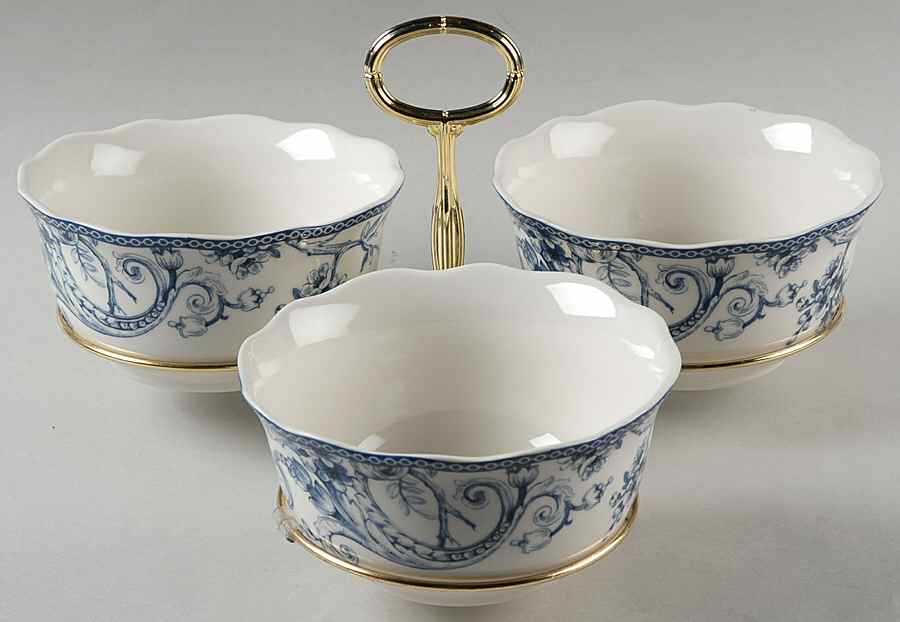 Adelaide Blue and White 7" x 12" 3-Part Relish & Metal Stand (CERC) HC by 222 Fifth (PTS)-1