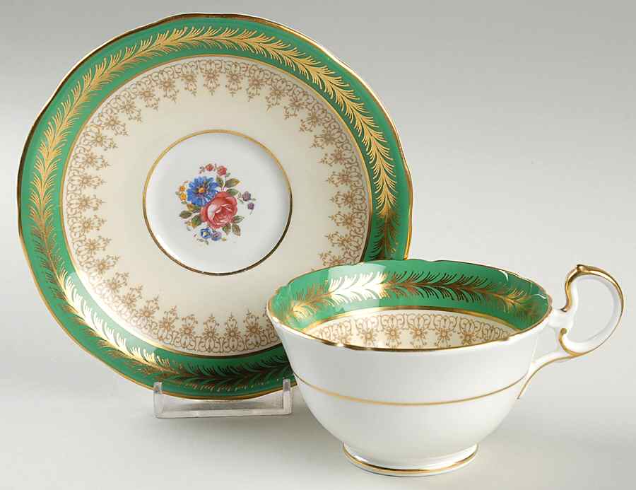 C890 Green Footed Cup & Saucer Set by John  Aynsley & Sons-1