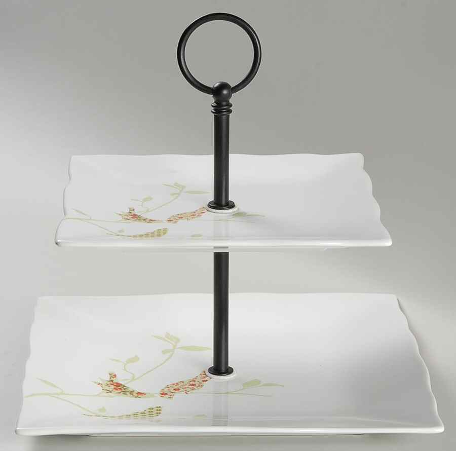 Chintz Birds 2 Tiered Serving Tray (Dinner & Salad Plate) by 222 Fifth (PTS)-1