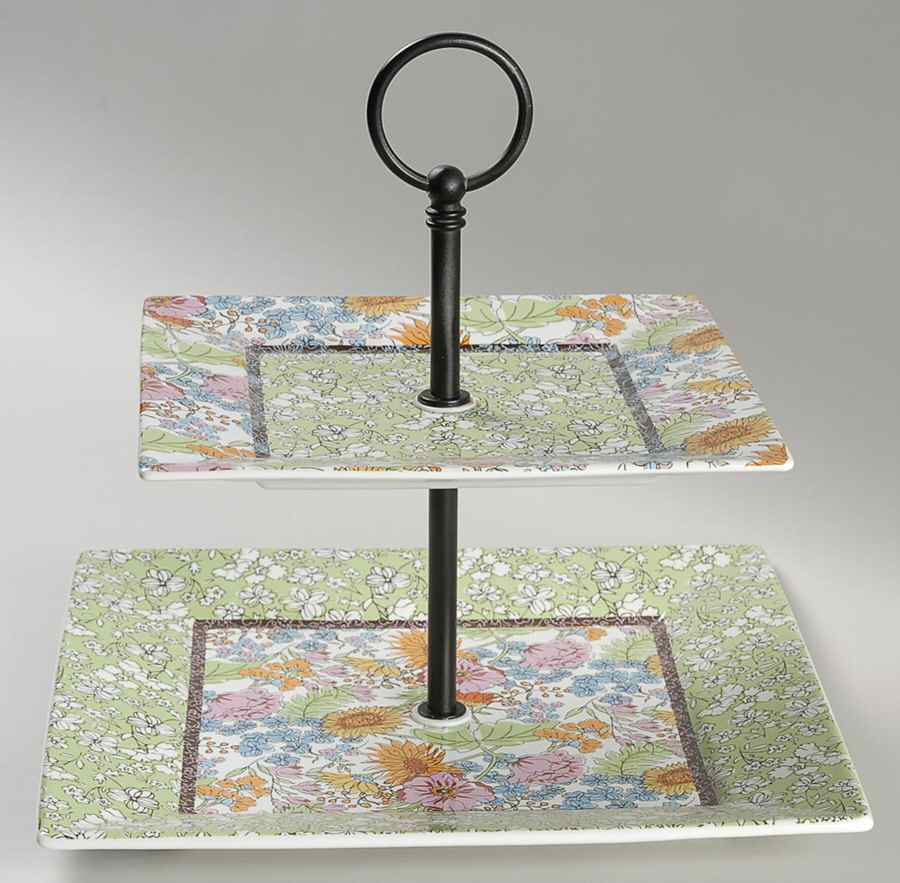 Floral Revelry 2 Tiered Serving Tray (Dinner & Salad Plate) by 222 Fifth (PTS)-1