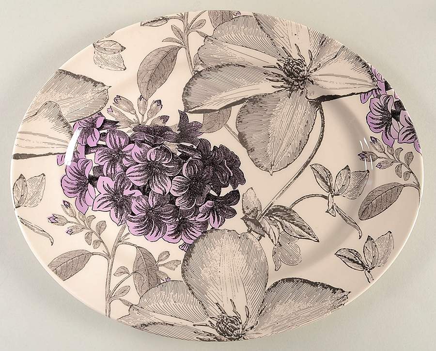 Clematis Purple 13" Oval Serving Platter by Andrew Tanner-1