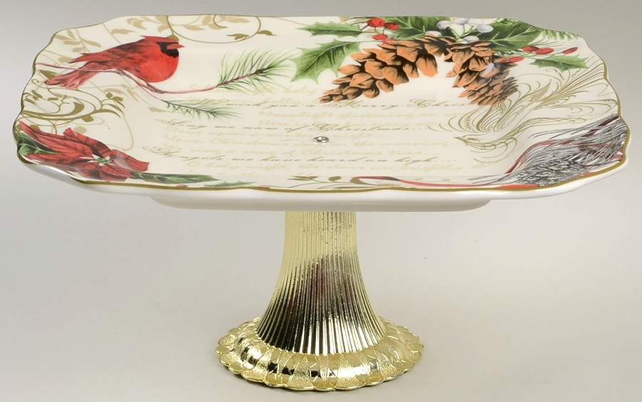 Holiday Wishes Cake Stand with 4"-5" Metal Pedestal  Hc by 222 Fifth (PTS)-1