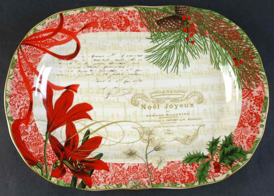 Holiday Decoupage 14" Oval Serving Platter by 222 Fifth (PTS)-1