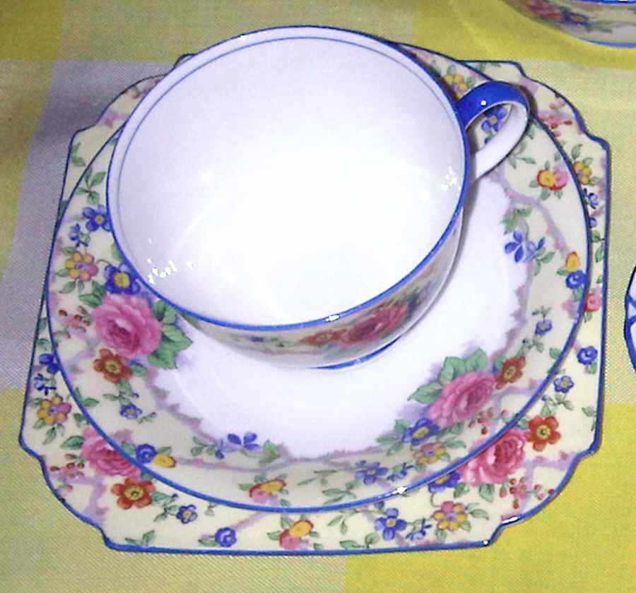 B944 (Smooth, Blue Trim) Square Bread & Butter Plate by John  Aynsley & Sons-1