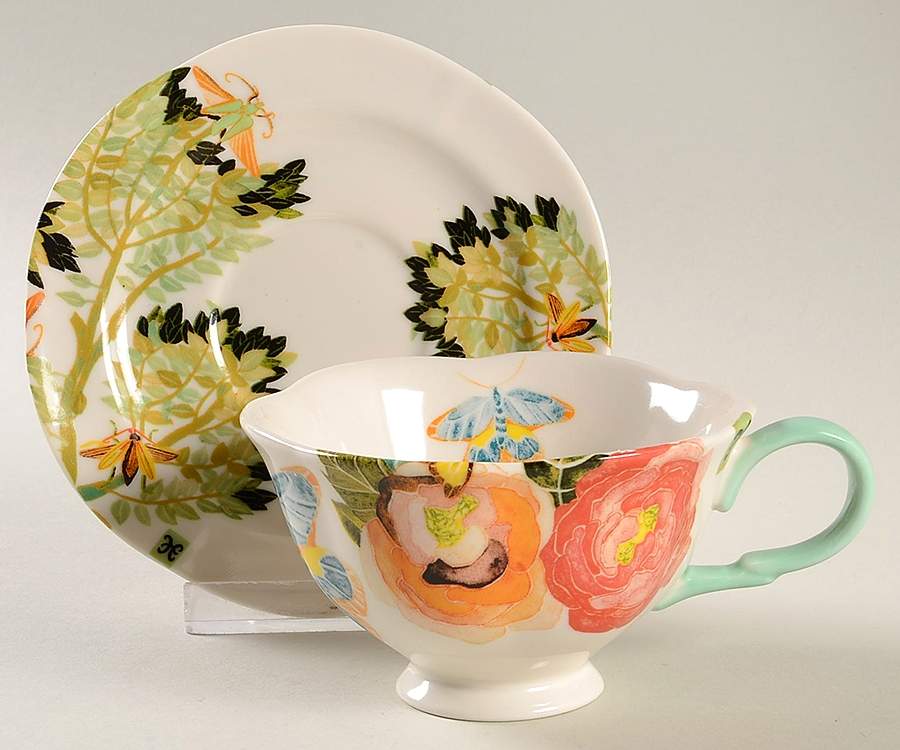 Watercolor Petals Footed Cup & Saucer Set by Anthropologie-1