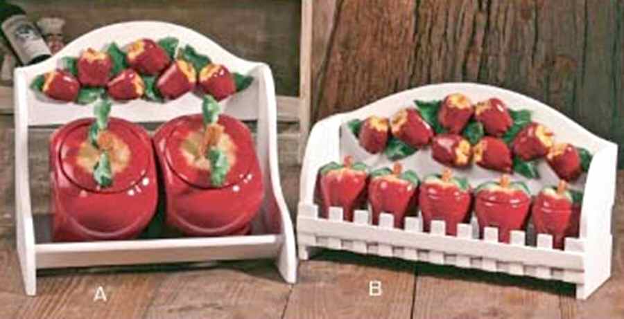 Red Apple Spice Jar Set with Wood Stand by Casa Vero-1