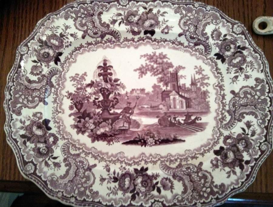 Fountain Scenery Mulberry 18" Oval Serving Platter by Adams China-1