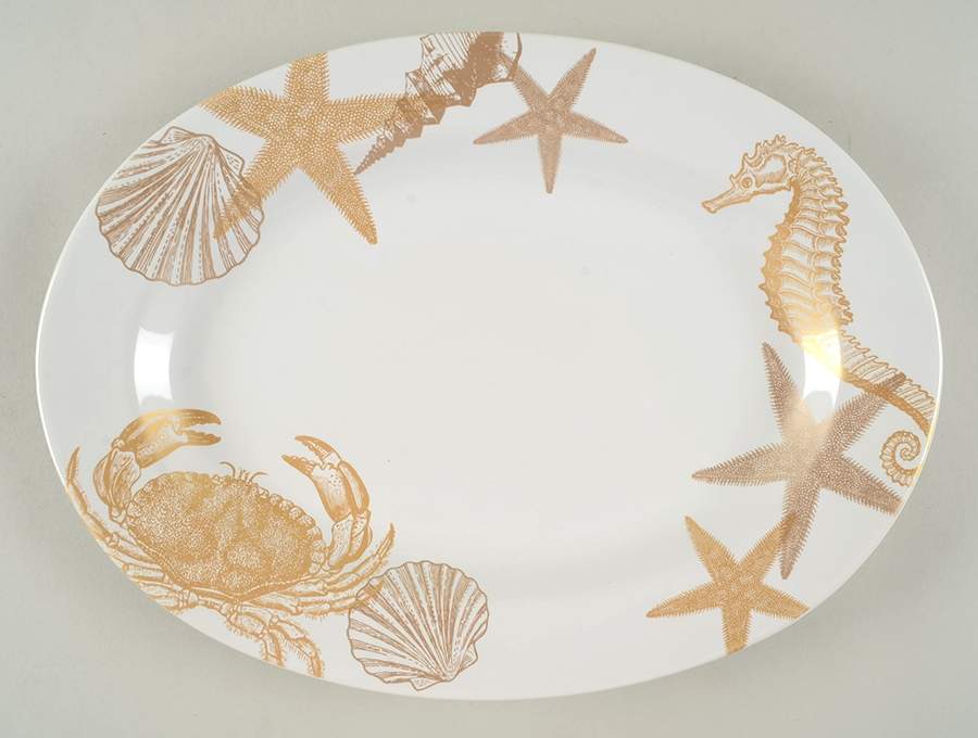 Coastal Life Gold (Yellow) 14" Oval Serving Platter by 222 Fifth (PTS)-1