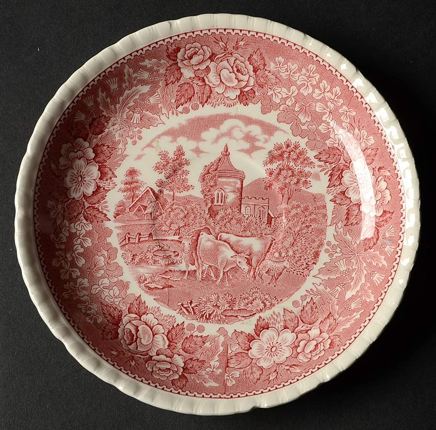 English Scenic Pink (Older, White) Saucer for Cream Soup Bowl by Adams China-1