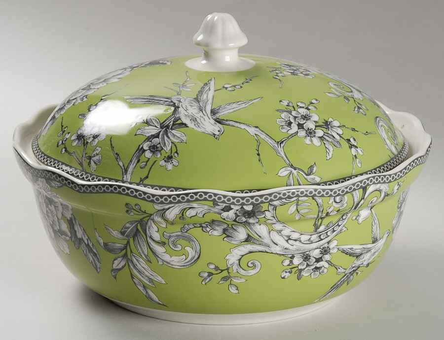 Adelaide Green and White Round Covered Vegetable by 222 Fifth (PTS)-1