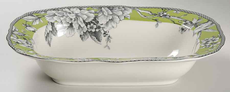 Adelaide Green and White 10" Oval Vegetable Bowl by 222 Fifth (PTS)-1