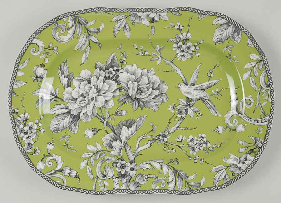 Adelaide Green and White 14" Oval Serving Platter by 222 Fifth (PTS)-1