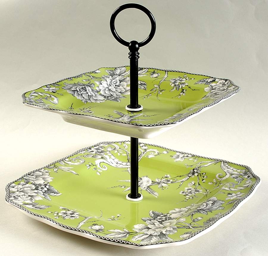 Adelaide Green and White 2 Tiered Serving Tray (Square Dinner&Salad Plate) by 222 Fifth (PTS)-1