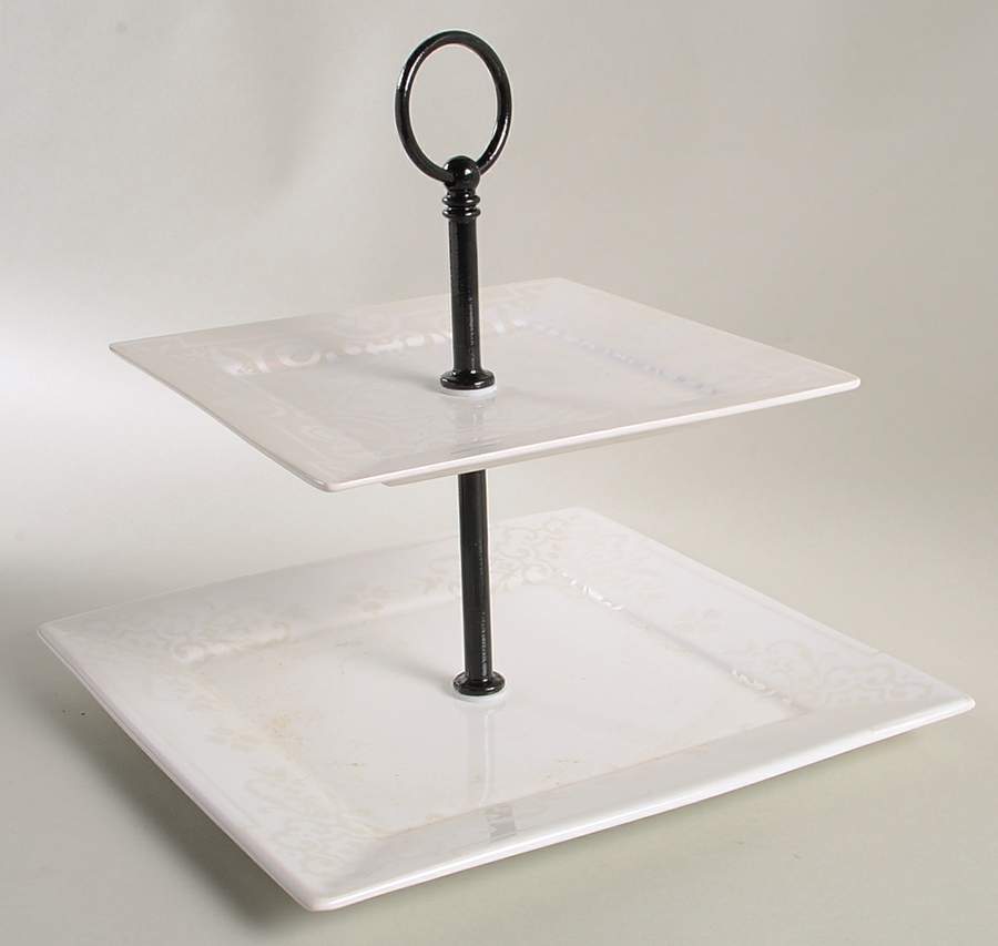 Astoria Platinum 2 Tiered Serving Tray (Square Dinner&Salad Plate) by 222 Fifth (PTS)-1