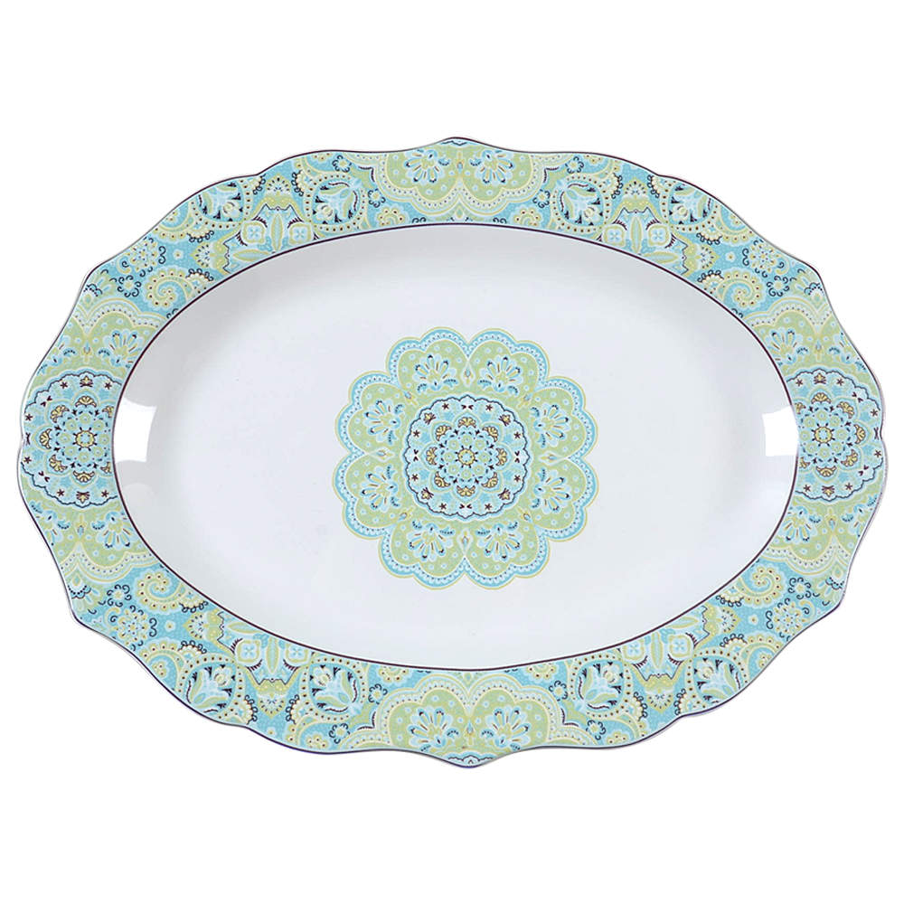 Lyria Teal 14" Oval Serving Platter by 222 Fifth (PTS)-1