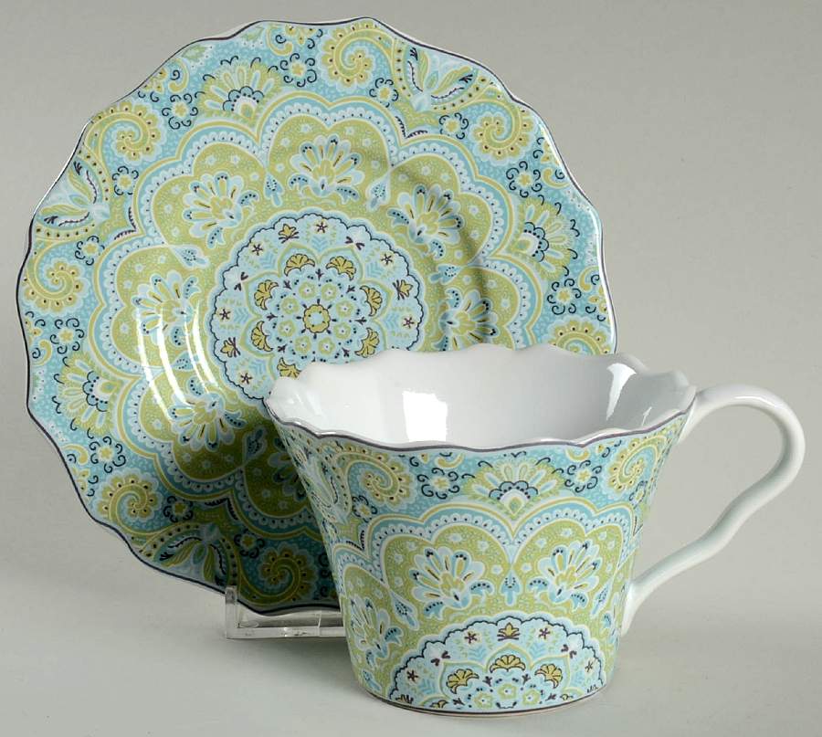Lyria Teal Flat Cup & Saucer Set by 222 Fifth (PTS)-1