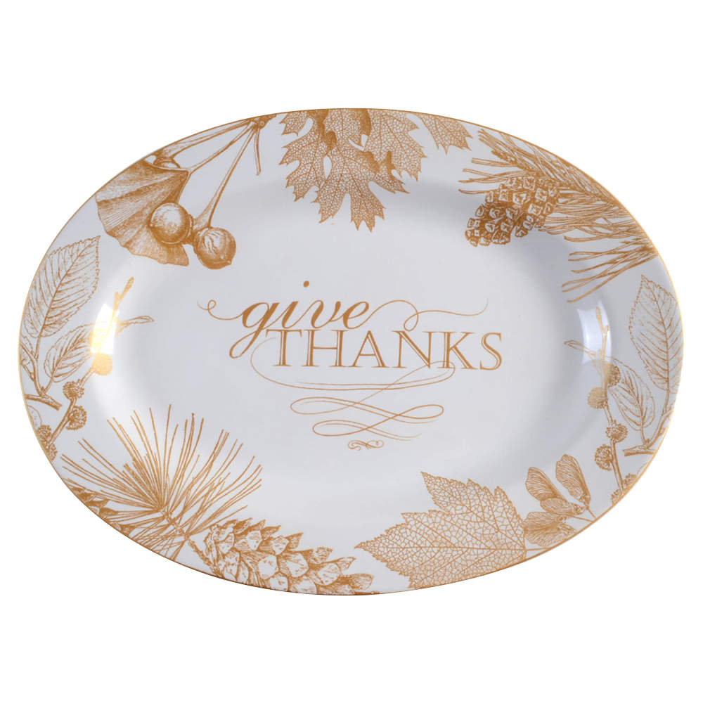 Golden Foliage 14" Oval Serving Platter by 222 Fifth (PTS)-1