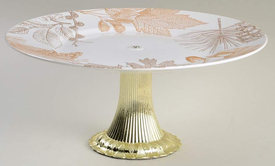Golden Foliage Cake Stand with 4"-5" Metal Pedestal  Hc by 222 Fifth (PTS)-1