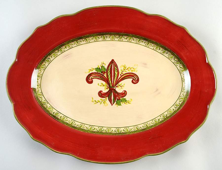 Fleur De Lis Holiday 16" Oval Serving Platter by Artimino-1