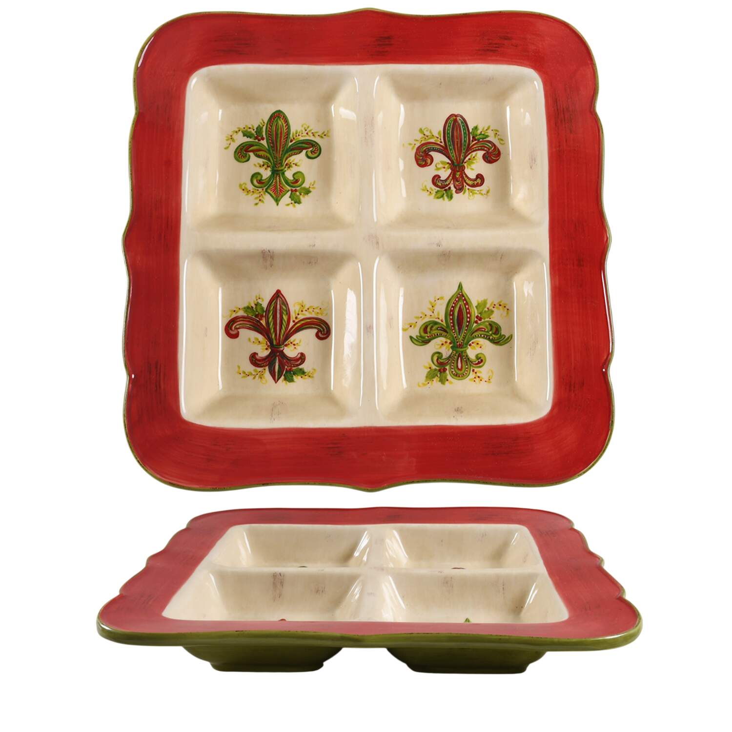Fleur De Lis Holiday 1 Piece 4 Part Square Server by Artimino-1