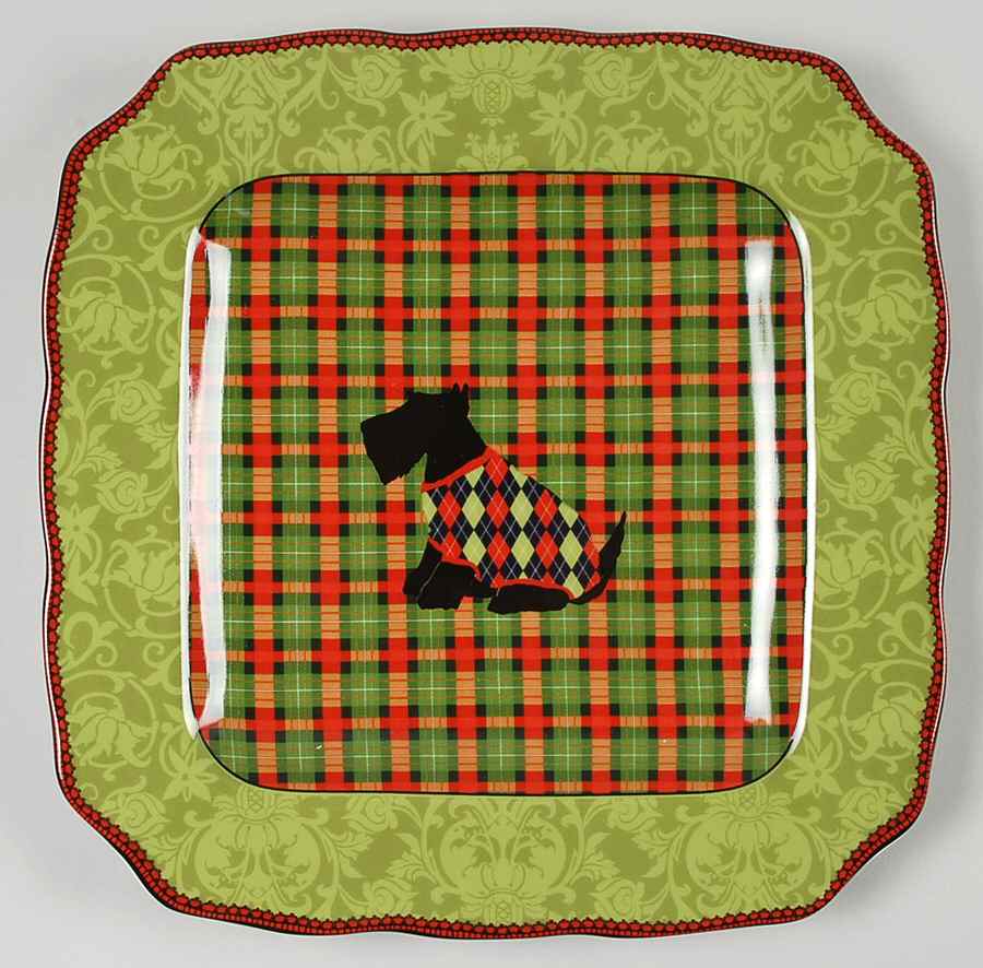 Christmas Scotty Argyle Square Dinner Plate by 222 Fifth (PTS)-1