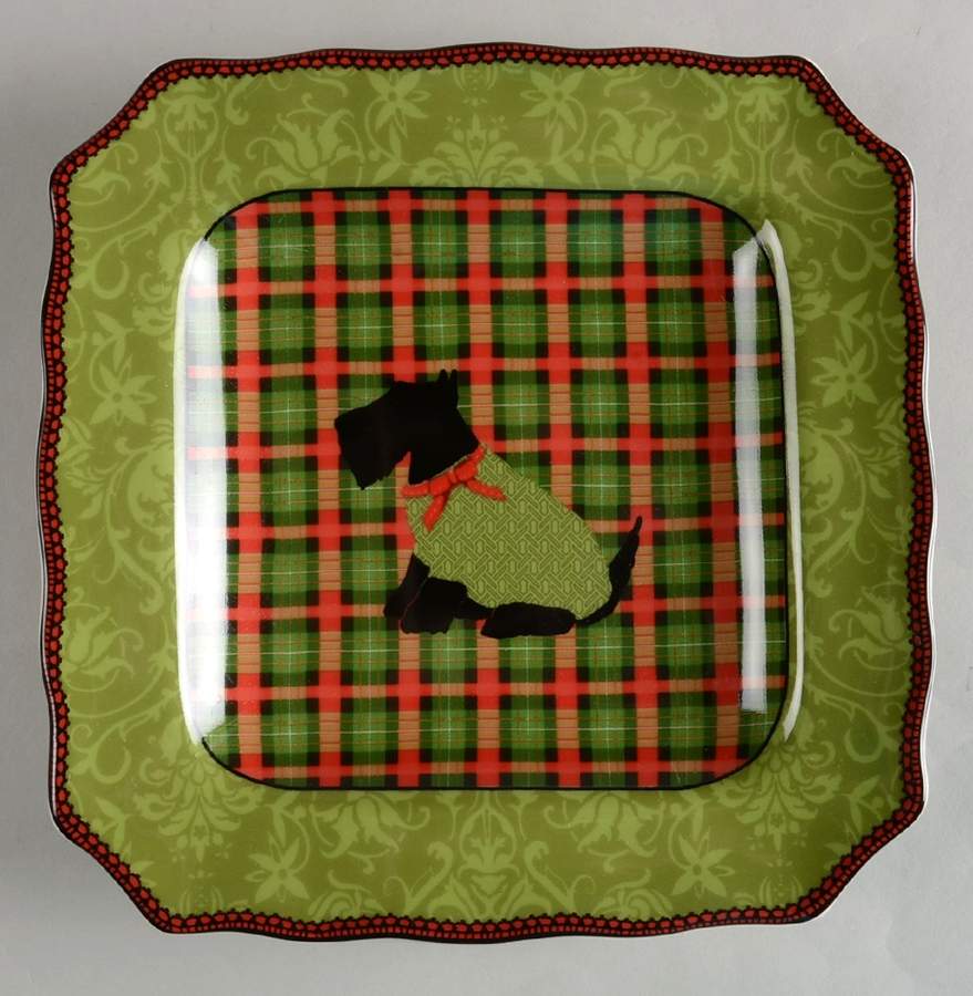Christmas Scotty Argyle Square Salad Plate by 222 Fifth (PTS)-1