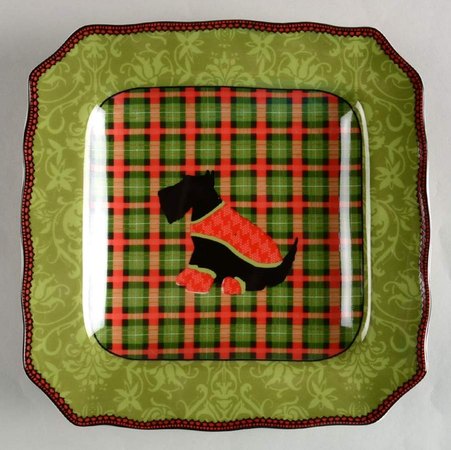 Christmas Scotty Argyle Square Salad Plate by 222 Fifth (PTS)-1