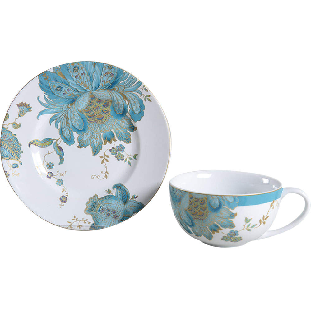 Eliza Teal Soup Mug & Plate Set (Uses the Salad Plate) by 222 Fifth (PTS)-1