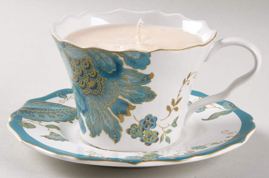 Eliza Teal Scented Cup & Saucer Candle-Lavender  HC by 222 Fifth (PTS)-1