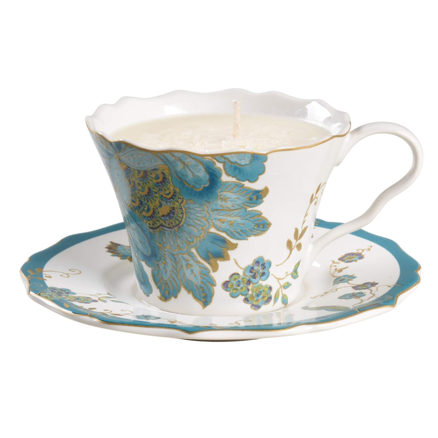 Eliza Teal Scented Cup & Saucer Candle-Vanilla  HC by 222 Fifth (PTS)-1