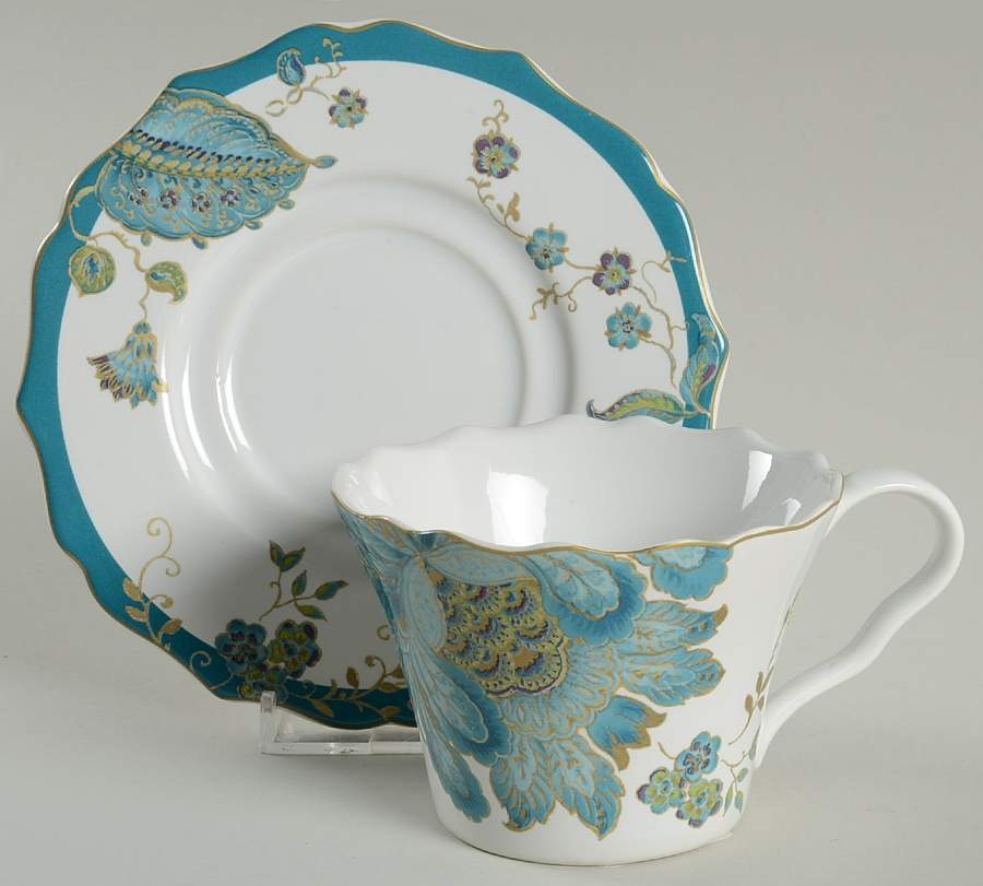 Eliza Teal Flat Cup & Saucer Set by 222 Fifth (PTS)-1