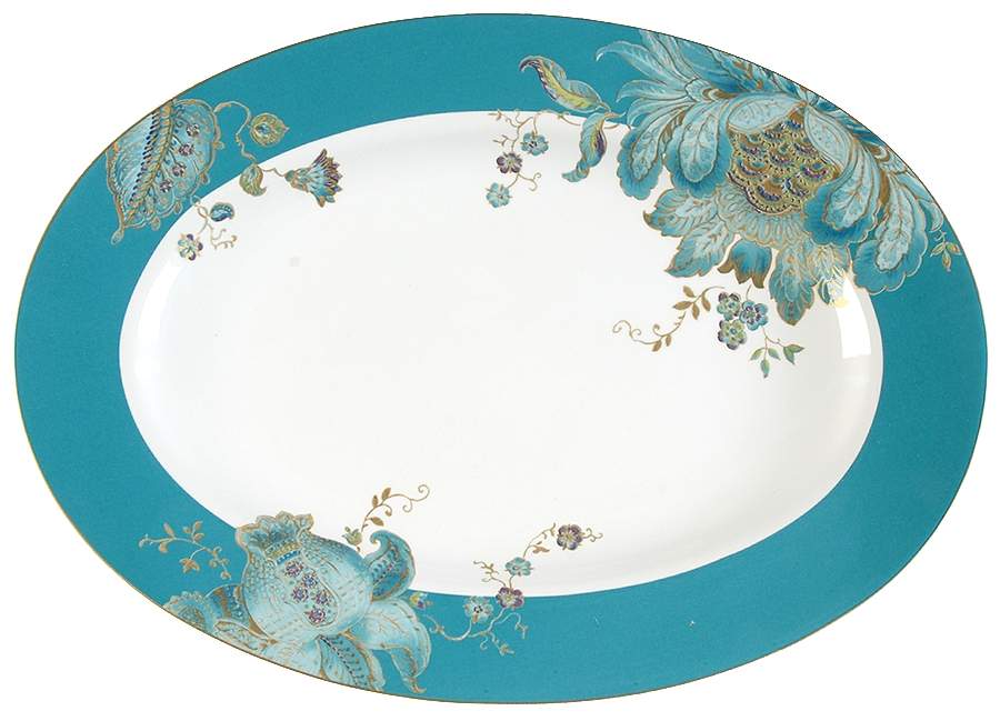 Eliza Teal 14" Oval Serving Platter by 222 Fifth (PTS)-1
