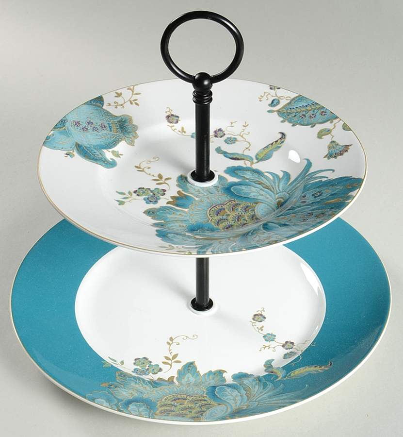 Eliza Teal 2 Tiered Serving Tray (Dinner & Salad Plate) by 222 Fifth (PTS)-1