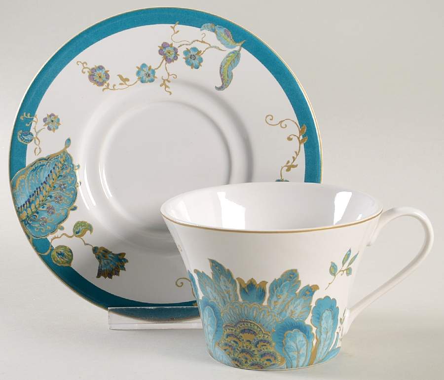 Eliza Teal Flat Cup & Saucer Set by 222 Fifth (PTS)-1