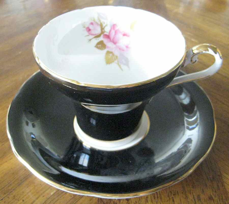 2225 Black Flat Cup & Saucer Set by John  Aynsley & Sons-1