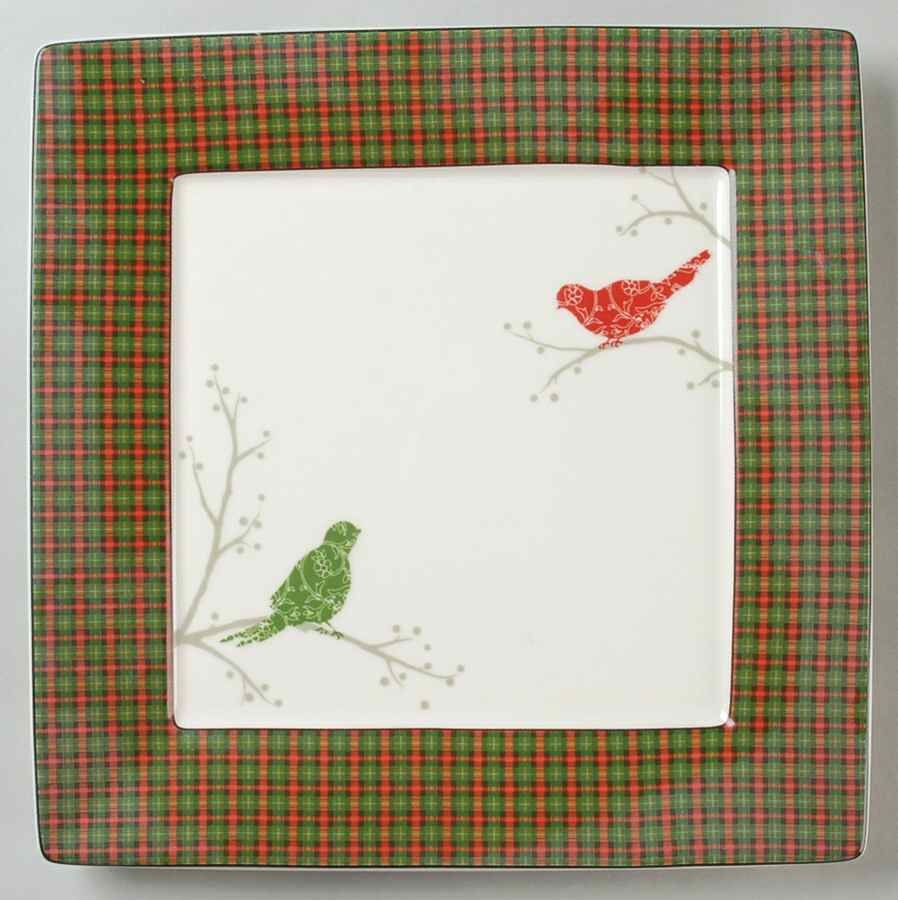 Christmas Birds Plaid Square Dinner Plate by 222 Fifth (PTS)-1