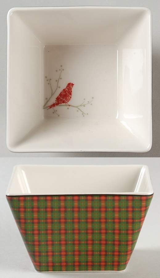 Christmas Birds Plaid Individual Square Appetizer Bowl by 222 Fifth (PTS)-1
